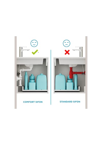 Aqua Bagno Comfort Yer Kazandıran Lavabo Sifonu + Pop-up Sifon, Beyaz Seramik Başlıklı ,taşma Deliksiz, 1 -1/4 Beyaz
