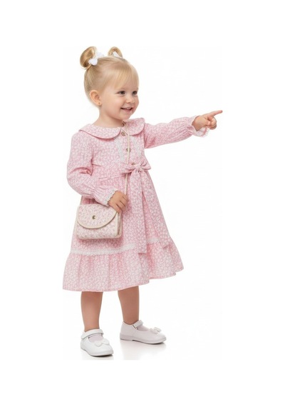 Çantalı Çiçekli Kız Çocuk Elbise St09796 Pembe Çantalı Çiçekli Kız Çocuk Elbise St09796 Pembe