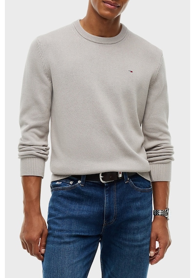Tommy Jeans Logolu Pamuklu Slim Fit Bisiklet Yaka Örme Kazak Erkek Kazak Dm0dm21787 Pke Gri