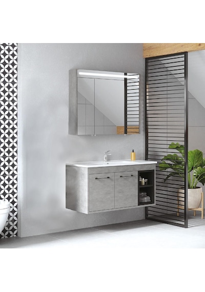 Denko Latte 100 Cm Mdf Retro Gümüş Banyo Dolabı Takımı Gümüş Denko Latte 100 Cm Mdf Retro Gümüş Banyo Dolabı Takımı Gümüş