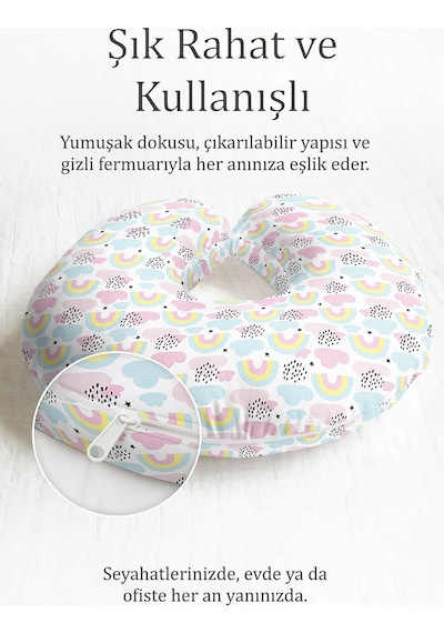 Renkli Gökkuşağı Bulut Desenli Boyun Yastığı - Pastel Pembe Mavi Çocuk & Yetişkin Seyahat Yastığı Metalik Fırtına Fildişi Renkli Gökkuşağı Bulut Desenli Boyun Yastığı - Pastel Pembe Mavi Çocuk & Yetişkin Seyahat Yastığı Metalik Fırtına Fildişi