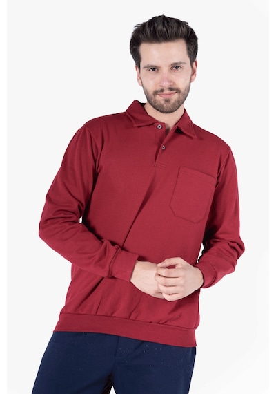 İki İplik Polo Yaka Cepli Sweatshirt Bordo