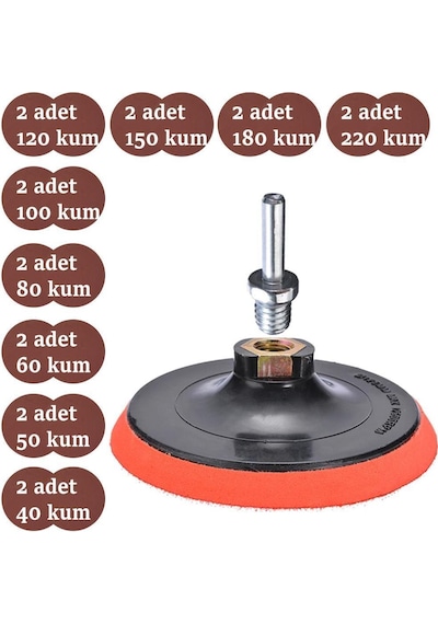 20 Parça Cırt Zımpara Seti + Matkap Aparatı 115 MM