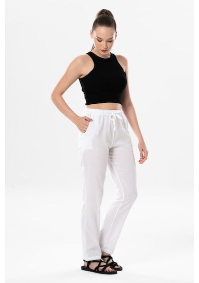 Eliş Şile Bezi Şile Bezi Çift Cepli Unisex Yazlık Pantolon Beyaz Byz-beyaz Beyaz