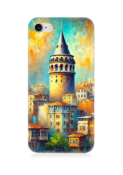 Apple Uyumlu iPhone 7 Galata Da Renkli Işıklar Desenli Silikon Kılıf Çok