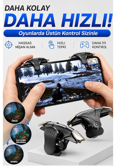 Exenar - Gri - Telefon Tetik Tuşu Oyun Tetiği Gamer Oyun Konsolu Pubg Vs Çeşitli Oyunlarla Uyum 2 Li Set