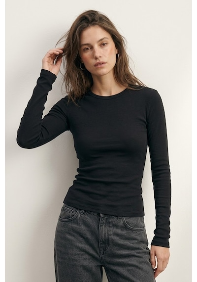 Elemge %95pamuk %5likra Vücuda Oturan Magic Fit Siyah Kadın Stretch Uzun Kollu T-shirt Compact Penye Esnek Basic Tişört Elastan Bluz
