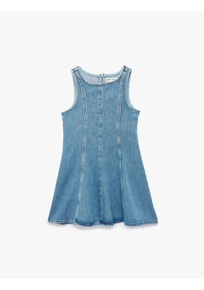 Koton Bol Kesim A Kesim Kolsuz Bisiklet Yaka Denim Elbise Orta İndigo 6skg80016ad