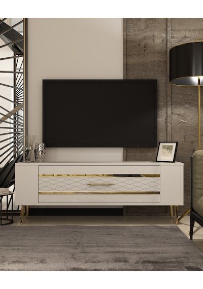Retrolp2ct Tv Sehpası Beyaz-altın