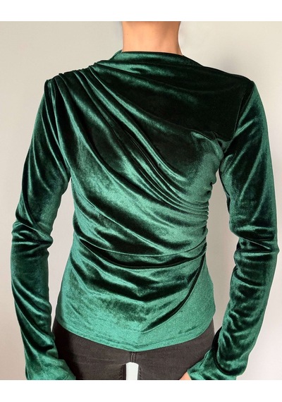 Ali Butik Yeşil Balıkçı Yaka Kadife Bluz Yeşil