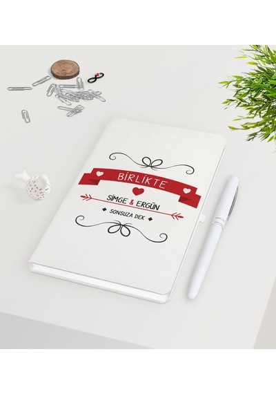 Kişiye Özel Sevgililer Günü Beyaz Defter Kalem Seti-44