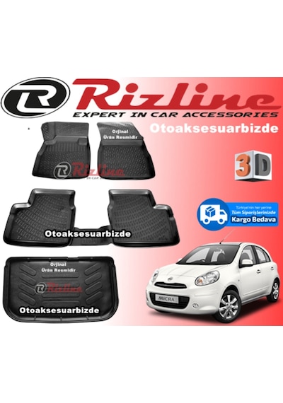 Nissan Micra 3D Paspas+Bagaj Havuzu Siyah 2011-2016 Arası Rizline
