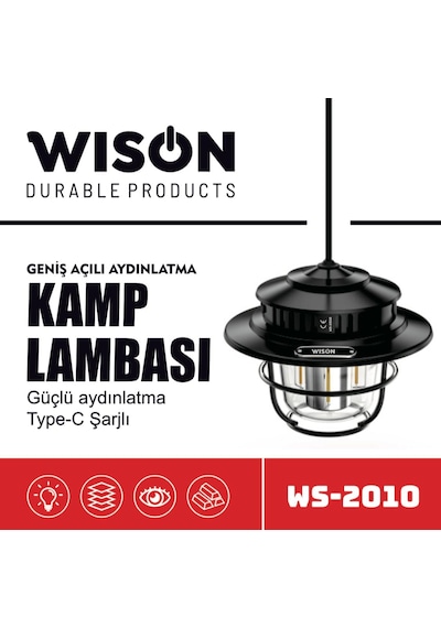 Wison Ws-2010 Geniş Açılı Aydınlatma Kamp Lambası Siyah