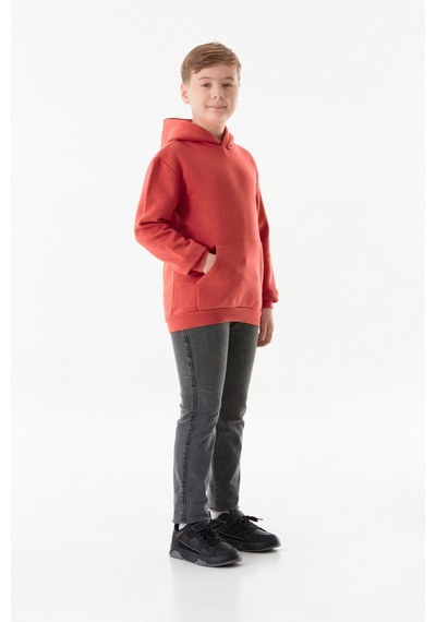 Fullamoda 3 İplik Kanguru Cepli Kapüşonlu Erkek Çocuk Sweatshirt 25kcck5258127380-kırmızı Kırmızı