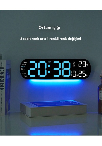 Büyük Led Dijital Duvar Saati Çok Fonksiyonlu-mavi Mavi