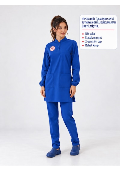 Hipo Çamaşır Suyu Dayanıklı Tesettür Temizlik Personeli Forması Scrubs Likralı Takım Sağlık Bakanlığı Logolu-dazzling Blue