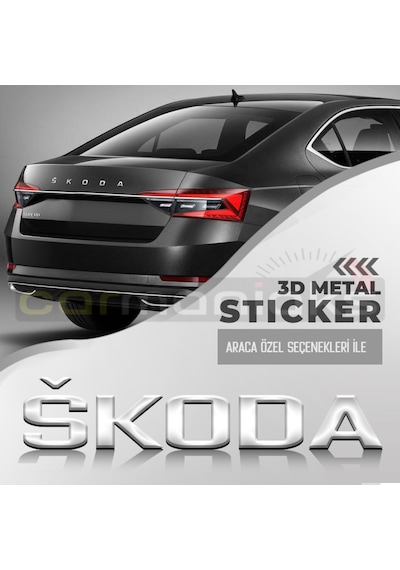 Skoda Yeni Tip Bagaj Yazısı Amblem 3D Sticker Beyaz (527218154)