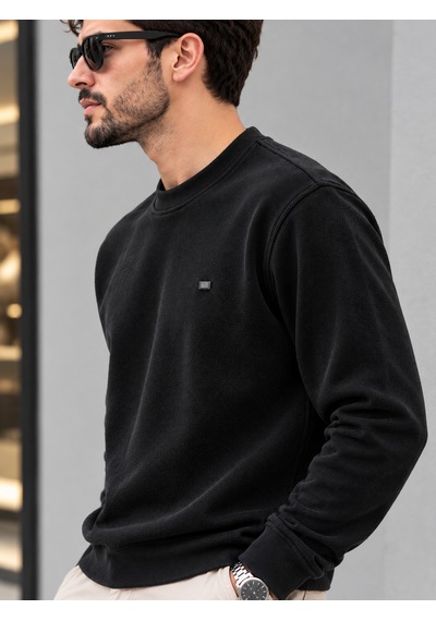 Qupa Selanik Kumaş Sıfır Yaka Sweat Siyah