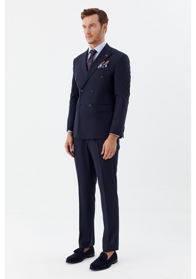 Sabri Özel Erkek Lacivert Dar Kesim Slim Fit Yünlü Dokuma 6 Drop Takım Elbise