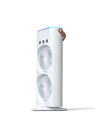 Çift Fanlı Buharlı Serinletici Masaüstü Fan 3 Püskürtme Başlıklı Usb Şarjlı Kule Tipi Vantilatör