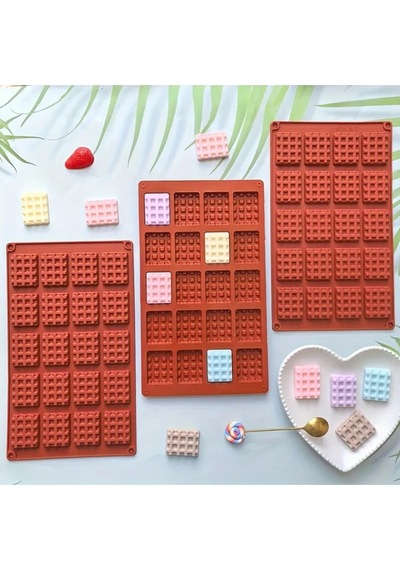 Silikon Waffle Kalıbı, Çikolata Kalıbı, Bisküvi Kalıbı Ve Kurabiye Kalıbı Mini Kare Kahverengi