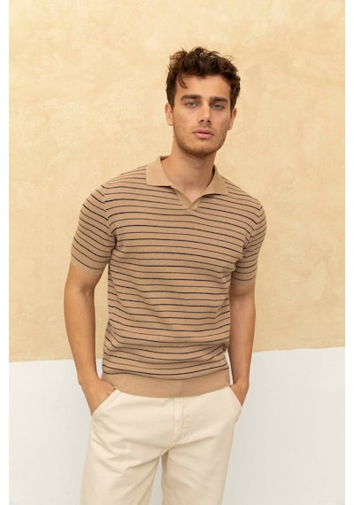 Erkek Yuvarlak Yaka Örme T-shirt Taş