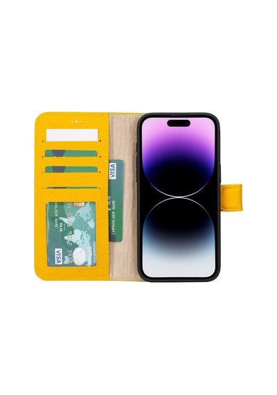 Apple İphone 15 Pro Max Uyumlu Deri Cüzdanlı Kılıf Mwwn Fl12 Sarı Diğer