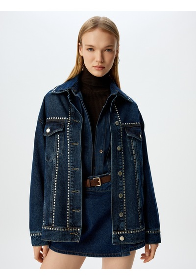Koton Taşlı Cep Detaylı Klasik Yaka Düğmeli Oversize Kot Ceket Koyu İndigo 5wal50052md Dark Indigo İndigo Koton Taşlı Cep Detaylı Klasik Yaka Düğmeli Oversize Kot Ceket Koyu İndigo 5wal50052md Dark Indigo İndigo