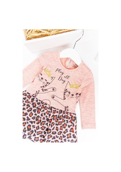 Babymod Leopar Desenli Kedi Baskılı Kız Bebek Elbise