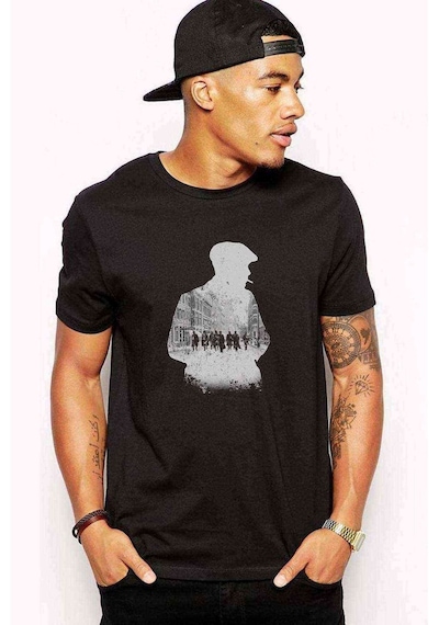 Peaky Blinders Tommy Shelby Gölge Baskılı Siyah Erkek Tshirt (528610831)