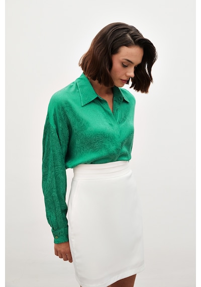 Sateen Desenli Salaş Gömlek - Yeşil-134717 Yeşil
