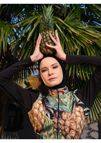 Alfasa Tabiat Desenli Tesettür Mayo - Sarı - Sarı