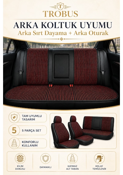 Honda Civic 1999-2006 Üniversal Premium Örme 5 Parça Minder Terletmez Kaymaz Taban Siyah Kırmızı