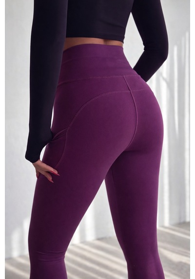 Balenbi Haute Kadın Yüksek Bel Toparlayıcı Çift Cepli Leggings Fitness Tayt 1092 Mürdüm