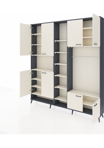 Arges Dolap 18 Raflı 8 Kapaklı Tek Askılı 220x30x243 Antrasit-aytaşı/aytaşı Aytası/aytası