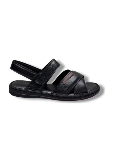 Cakgo 216-26 Hakiki Deri Ultra Soft Çapraz Bant Anatomik Erkek Sandalet 40-47 Siyah