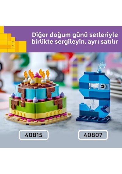 LEGO® Doğum Günü Rakamları 40807 – 6 Yaş ve Üzeri Çocuklar için Hayvanlı Masa ve Süs İçeren Eğitici Oyuncak Yapım Seti (281 Parça)
