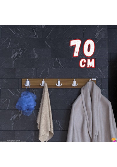 Modilayn Arı Serisi 66,4x9,6 Cm 15 Kancalı - 5'li Set Banyo Askısı Ekstra Düzen Ve Yer Tasarrufu Ceviz - Ekru
