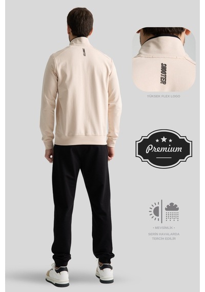 Shooter Sportswear Shooter Erkek Luxe Eşofman Takımı Rahat Kalıp Manşetli Minimal Logo Bej