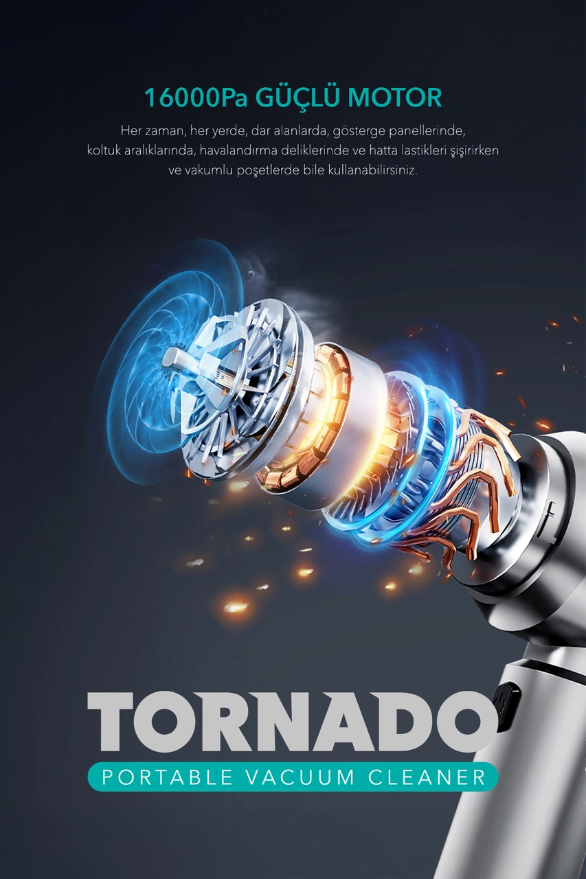 Shibumi Tornado 100w Kablosuz Araç İçi Süpürge 16000pa Güçlü Emiş & Üfleme
