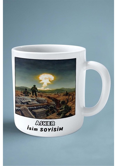 Asker Baskılı Kupa Bardak Çift Taraflı Baskı Kişiye Özel Model 9 Çok Renkli