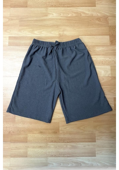 Betimoda Kadın Beli Lastikli Bol Paça Oversize Bürümcük Kumaş Şort 001
