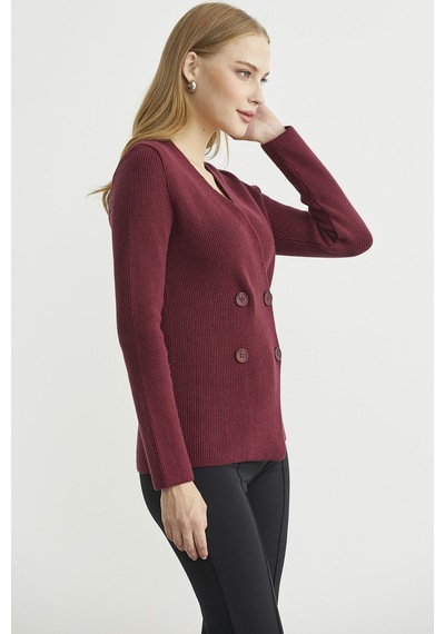 Maskülen Kruvaze Triko Ceket - Bordo Bordo