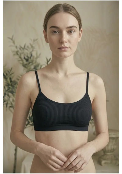 İpeksi Collection İp Askılı Pamuklu Çıkarılabilir Pedli Büstiyer Bralet - Sporcu Yarım Atlet Siyah