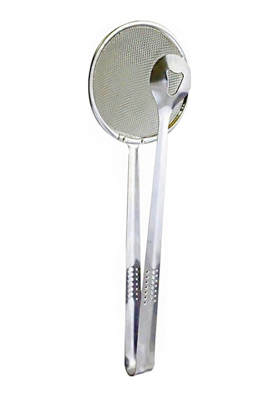 Süzgeçli Kızartma Ve Haşlama Maşası Metal Beyaz Diğer