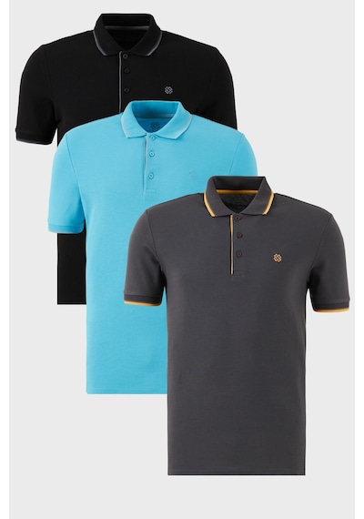 Buratti Pamuklu Slim Fit Şerit Detaylı Düğmeli Polo Yaka 3'Lü Paket Erkek T Shirt 5902118S3 Siyah-Antrasit-Aqua Mavi