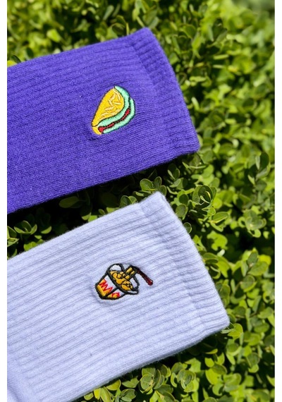 Lousocks Unisex Taco Ve Patates Nakışlı 2'li Tenis Spor Çorap Çok Renkli