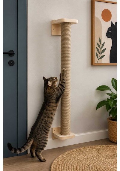 Reyo Narım Duvara Asılabilir Duvara Monteli Kedi Tırmalama Tahtası Duvara Monteli Tırmalama Kulesi Jüt İpli 1 Metre 6 Cm Boru
