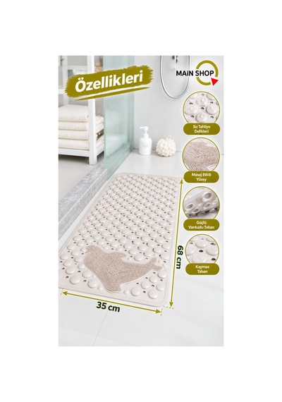 Balık Desenli Vantuzlu Banyo Ve Duşakabin Kaydırmaz Paspas, Küvet İçi Masaj Matı 35x68 Cm M-10 Kahve