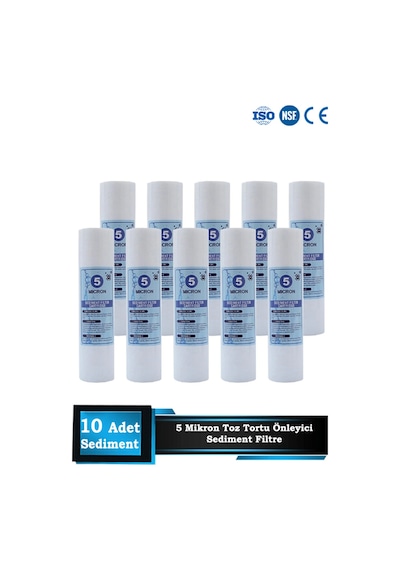 Sumarkt Açık Kasa Su Arıtma Cihazı 10 Inç 5 Mikron Sediment Spun Filtre 10 Adet